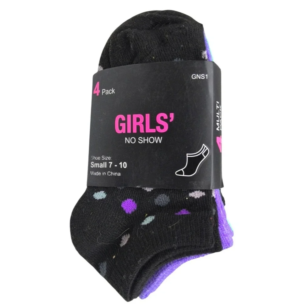 Girl's No Show Ankle Shocks 4‎ pack New size small 7-10